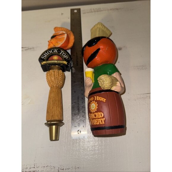 Lot Of 2 Shock Top Beer Tap Pulls Handles Spring Heat Spiced Wheat 10" & 12" - Picture 3 of 16